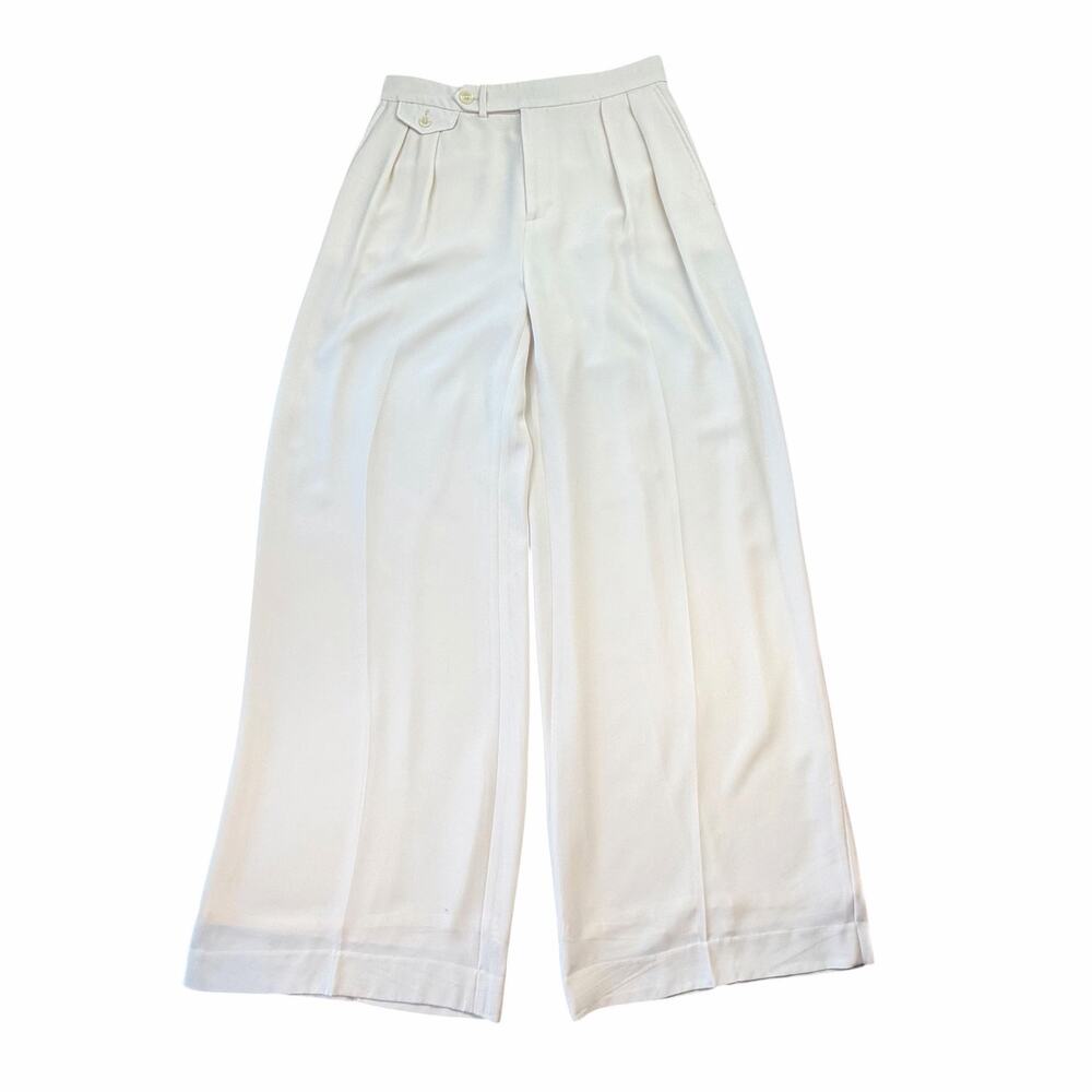 Lauren Ralph Lauren Cream Wide Leg Pleated Polished Professional Trouser Pants